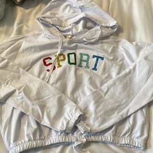 BEACH RIOT Sport Glitter Cropped White Hoodie Hooded Sweatshirt XS White